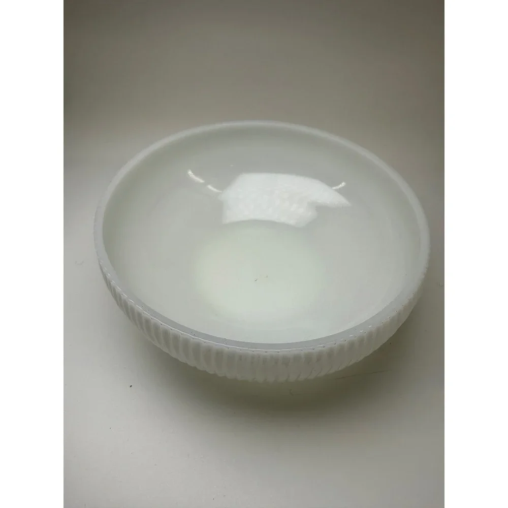 E.O. Brody Co White Milk Glass Ribbed Bowl Vintage Cleveland Ohio USA 7.5